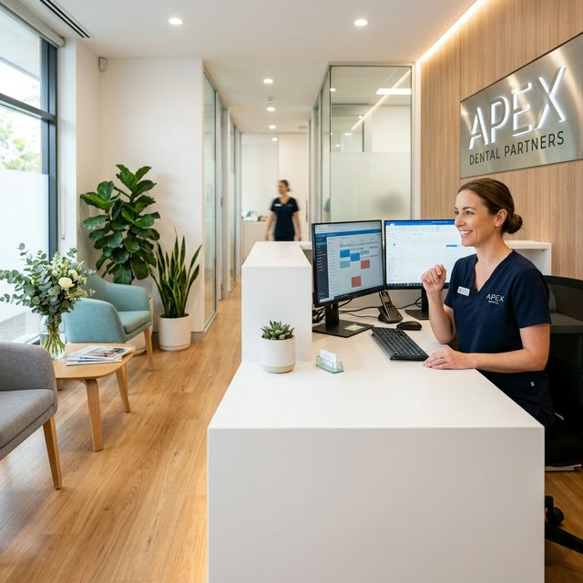 Recepción amigable y profesional de Grupo Dental Blue en Providencia, lista para recibirte